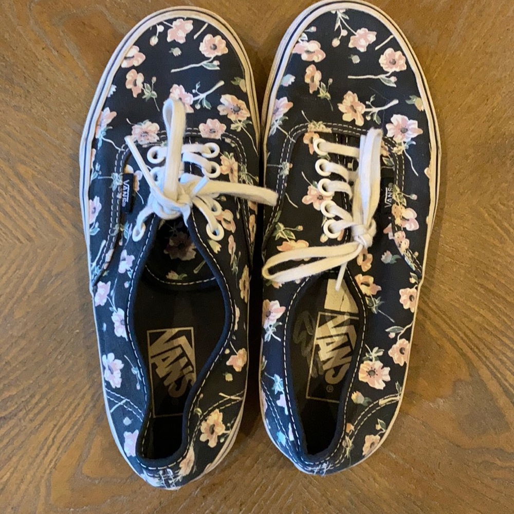 Floral Vans Navy Blue